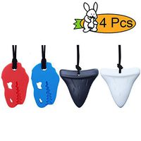 Chew Necklace by GNAWRISHING - 4-Pack (Dinosaur and Shark Tooth) - Perfect for Autistic, ADHD, SPD, Oral Motor Children, Kids, Boys, and Girls (Tough, Long-Lasting)
