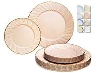 " OCCASIONS" 240 Plates Pack,(120 Guests) Premium Vintage Wedding Party Disposable Plastic Plates Set -120 x 10.25'' Dinner + 120x7.5'' Salad/Dessert (Blossom Blush Pink/Gold)