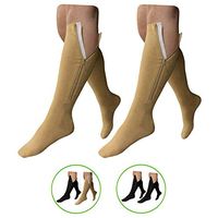HealthyNees 15-20 mmHg Zipper Compression Wide Big Calf Socks 2 Pack Closed Toe (2 Pairs Beige, XL)