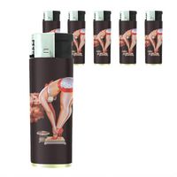 Butane Refillable Electronic Lighter Set of 5 Pieces Pin Up Girl Design-004