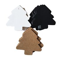 LONG7INES 150 Pcs Display Gift Tags Hang Tag Name Card Favor Tags in Christmas Tree Shape, 50 Pcs White & 50 Pcs Kraft & 50 Pcs Black
