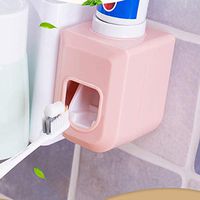 Gotian Plastic Wall-Mounted Adhesive Automatic Toothpaste Dispenser Squeezer - Can Mostly Hand up Five Toothbrushes. (Pink)