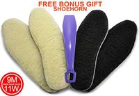 Sheep Wool Felt Insoles, 9M & 11W Men & Women Size, Cozy Breathable Stylish Unisex Replacement for Work & Winter Boots, Rubber & Sport Footwear, Home Shoes, 8mm Thick 2 Pairs, Free Shoehorn, 803307