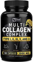 Multi Collagen Peptides Pills (Ⅰ,Ⅱ,Ⅲ,Ⅴ,Ⅹ - 180 Capsules) 100% Pure Hydrolyzed Collagen Pills from Grass Fed Collagen, Marine & Chicken for Hair Skin and Nails, Joint Support - Collagen Pills For Women