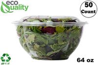 64oz Clear Disposable Salad Bowls with Lids (50 Pack) - Clear Plastic Disposable Salad Containers for Lunch To-Go, Salads, Fruits, Airtight, Leak Proof, Fresh, Meal Prep | Rose Bowl Container (64oz)