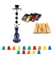 Zebra Smoke Series: 22" 1 Hose Hookah (C8) Complete Set Combo KIT SET w/ Instant Charcoal (Like Three Kings Charcoal), Hydro Herbal Molasses(like Blue Mist), and Hookah Mouth Tips (Pick Your Color) (BLACK)