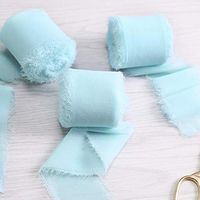 Doris Home Handmade Fringe Chiffon Silk-Like Ribbon 2" x 7Yd Set of 3 Rolls Ribbons for Wedding Invitations, Bouquets, Gift Wrapping (3 Rolls Blue)