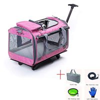 F&W WF Pet Trolley Case - Pet Tray Box Summer Breathable Increase Model Portable Cat Cage Travel Portable Cage (Color : Pink)