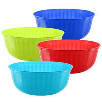 Pack of 4 – Serving Bowls – Large Plastic Bowls - Big Popcorn Bowl – Reusable Chip Bowls for Parties – Round Shape Glossy Large Bowl - BPA Free Food Safe – Dishwasher Microwave Safe - 4 Fun Colors