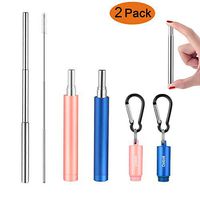 Reusable Metal Straws Telescopic Stainless Steel Drinking Straws Portable Collapsible Straw with Case 2 Pack Rose Gold/Dark Blue