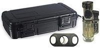 HHB Eclipse 3pc Cigar Holiday Gift Set, Luxury Cigar Case, Cutter & Torch Lighter!