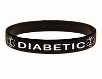 Diabetic ID Bracelet Wristband - Black - 8 Inches - Standard