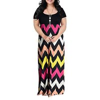 muyuhan Women's Casual Summer U-Neck Short Sleeve Plus Size Print Long Maxi Dress(Multicolor,L)
