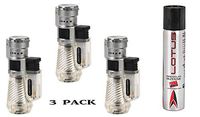 Vertigo by Lotus Cyclone Triple Torch Cigar Lighter Clear 3 Pack Plus 1 Lotus 90ml Butane Can