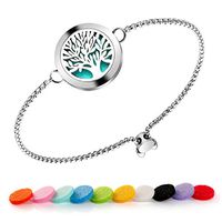 Maromalife Diffuser Bracelet Adjustable Slide Healing Bracelet Stainless Steel Locket Tree of Life with 10 Felt Pads