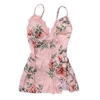 Uotmiki Women Sexy Flower Strap Lace Print Sleepwear Temptation Jumpsuit Pajamas (M, Pink)