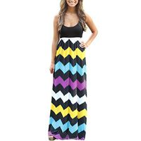 muyuhan Women's U Neck Sleeveless Sexy Wavy Stripe Stitching Long Maxi Dress(Multicolor,XL)