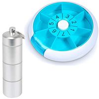 Pill Box Round for Travel, Pill Case Organizer 7 Day Weekly Blue and Alloy Pill Box Waterproof Pill Holder Bottle Container with Three Compartments