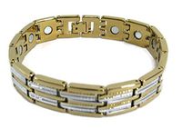 18K Gold & Silver Plated 14 Magnet Energy Bracelet 7 3/4" Long Women's (18K Gold w/Silver Accent)