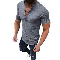 Xia&Han Men's Baggy Short Sleeve Blouse Casual Pullover Solid Color Tops Slim Fit Tee Comfy V Neck Shirts Gray