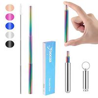 Yoocaa Reusable Collapsible Metal Straws - Travel Portable Drinking Stainless Steel Rainbow Straws with Carrying Case and Cleaning Brush - Silver