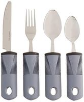 Homvare Adaptive Utensils (4-Piece Kitchen Set) Wide, Non-Weighted, Non-Slip Handles for Hand Tremors, Arthritis, Parkinson’s or Elderly Use - Stainless Steel Knife, Fork, Spoons