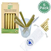 SHAKA LOVE Reusable Bamboo Drinking Straw Set 9 Inch | 100% Natural, Biodegradable, Eco, Organic | Cleaning Brush & Cotton Carry Pouch | Juice, Smoothies, Shakes, Coffee, ALOHA Cocktails | 5 Pack