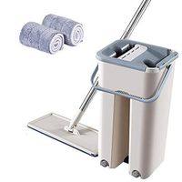 Flat Floor Mop and Bucket Set,Microfiber Mop Set, Flat Squeeze Mop and Bucket Telescopic Rod, for Home Floor Cleaning System,with Stainless-Steel Handle/Washable Microfiber Pads (A)