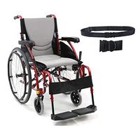 Karman S-Ergo 115 Ultra Lightweight Ergonomic Wheelchair | Seat Size 16" X 17" | Swing Away Footrest | Fixed Wheels in Red & Free Black Wheelchair Seatbelt!