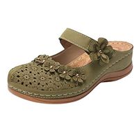 Womens Leather Clogs Slip On Respctful✿ Vintage Boho Platform Flat Sandals Mule Clogs Shoes Boho Summer Moccasins Green