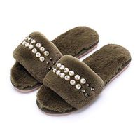 Veodhekai Women Slippers Flats Shoes Slippers Soft Shoes Flip Flop Pearl House Outdoor Sandals Home Comfortable Gray