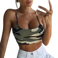 Jophufed Crop Tops for Womens Summer Sexy Casual Deep U Neck Short Tee Vest Tank Army Green