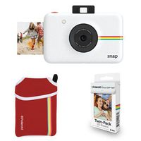 Polaroid Instant Digital Camera Bundle - White Camera with Red Neoprene Pouch & 20 Pack Photo Paper