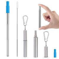 Collapsible Straws Reusable Telescopic Stainless Steel Straw with Case Keychain Retractable Drinking Straws Cleaning Brush Food Grade Metal Straws Portable Straw with Silicon Tips
