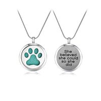 Azneck Dog Paw Crystal Essential Oil Diffuser Necklace for Women Aromatherapy Pendant Locket Jewelry She Believed she Could so she did (001)