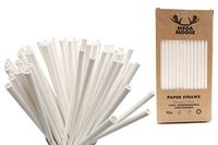 Mega Moose Biodegradable Paper Straws - 200 ct. Paper Drinking Straws with Ultra Compost - Bulk Paper Straws for Wedding Decorations, Bridal Showers, Cake Pop Sticks, Lollipop Candy Stick (White)