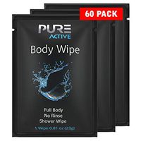 Shower Body Wipes - New Pure Active 60 Individually Wrapped Personal Hygiene Wet Wipes. 6 Pack x10 Extra Large Perfect Solution to Keep Clean for - Travel Gym Camping Outdoors Sports Army Use