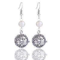 GIONO Alphabet Carved Pearl Openable Cage Aromatherapy Essential Oil Diffuser Locket Lava Stone Earring Set