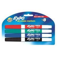 EXPO 86674K  Low-Odor Dry Erase Markers, Fine Point, Assorted Colors, 4-Count