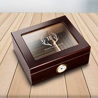Personalized Capri Glass Top Mahogany Humidor - Antlers