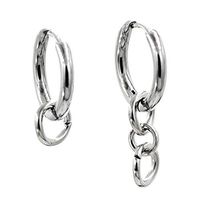 1 Pair Stainless Steel Fashion Hip Hop Silver Tone Hoop Loop Dangle Earrings Best Jewerly Fine Accessories Design Womens Designer Novelty Prom Pretty Bangle