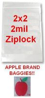 10,000 2x2 2mil Apple Brand Clear Ziplock Bags 2 2" X 10000 Baggies