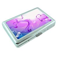 Pink Hearts Em1 Hip Silver Cigarette Case Id Holder Metal Wallet 4" X 2.75" RFID Protection