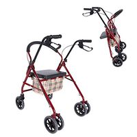 Folding Rollator with 4 Wheels-Lightweight Medical Rolling Walker with Seat Ergonomic Handles Hand Brake-Walking Frame for Adult/Senior/Elderly/Disabled-Drive Transport Walker Aid