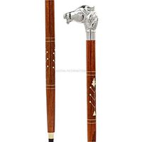 Premium Chromed Deluxe Walking Sticks | Rosewood Crafted Walking Cane with Solid Brass Chrome Decorative Bars | Walking Canes & Crutches | Nagina International (Stallion, 36 Inches)