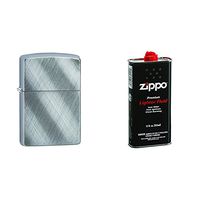 Zippo Diagonal Weave Pocket Lighter, Brushed Chrome w/ 12 oz. Lighter Fluid