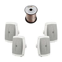 Yamaha NSAW350W Durable All Weather Speaker System - White (4 Speakers + AmazonBasics Speaker Wire)