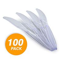 Amcrate Big Party Pack Frosty Knives 100ct Multi Colors Extra Heavy Cutlery Knives Large Disposable Utensils Durable Mid Weight Flatware Fancy Party Knives Clear