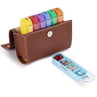 HRX Package Weekly Pill Organizer 4 Times a Day with PU Leather Case, Portable Medicine Holder Container Planner for Travel