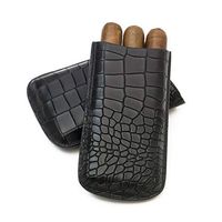 Tampa Fuego Cigar Case Deep Croco Grain Genuine Leather Black Big 3 Finger